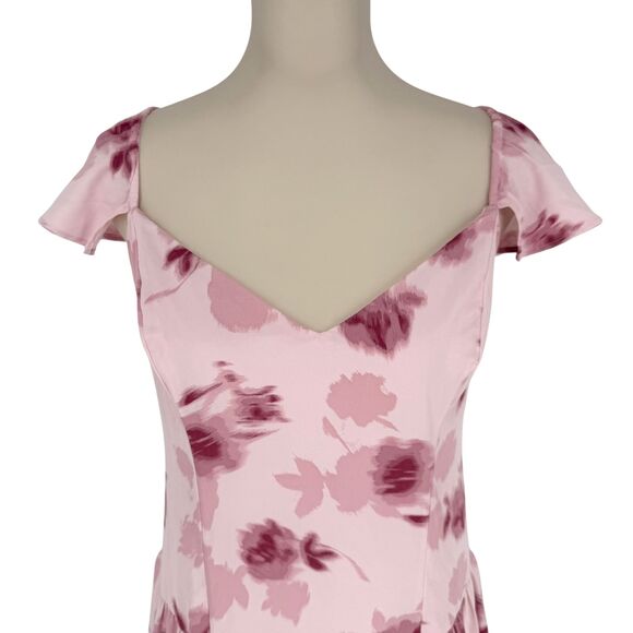 Abercrombie Fitch Pink Floral Maxi Dress XL Open Back Flutter Sleeve Slit Zipper - Picture 4 of 13